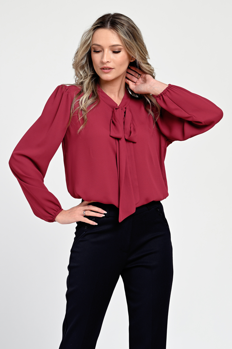 Bluza Dama, Rosu burgundy, Eleganta, cu Funda V306